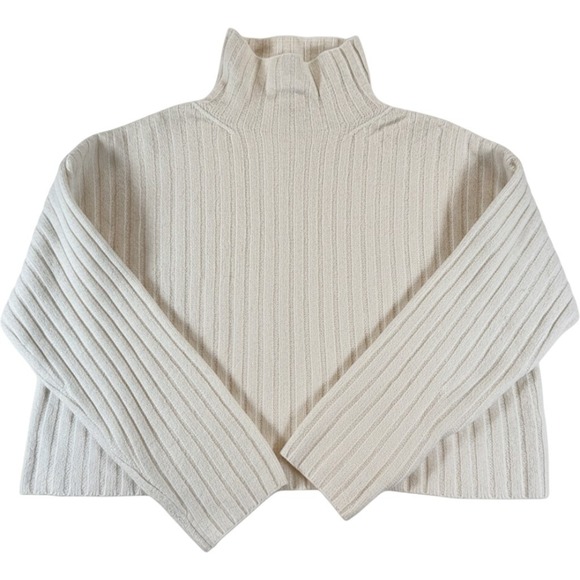 Open Edit Sweaters - Open Edit Ribbed Mock Neck Cropped Sweater Large Neutral Minimalist Chic Preppy